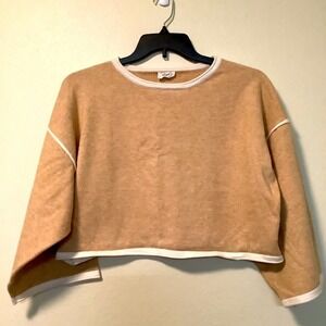 STORIA Camel Tan Knit Cropped Sweater With White Trim Size M‎